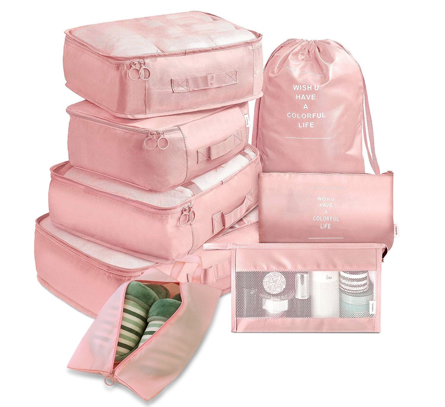 Eight Piece Luggage Divider Bag Set Travel Packing Cube Organizers Storage