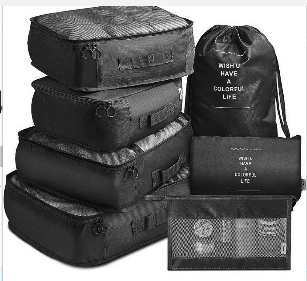 Eight Piece Luggage Divider Bag Set Travel Packing Cube Organizers Storage
