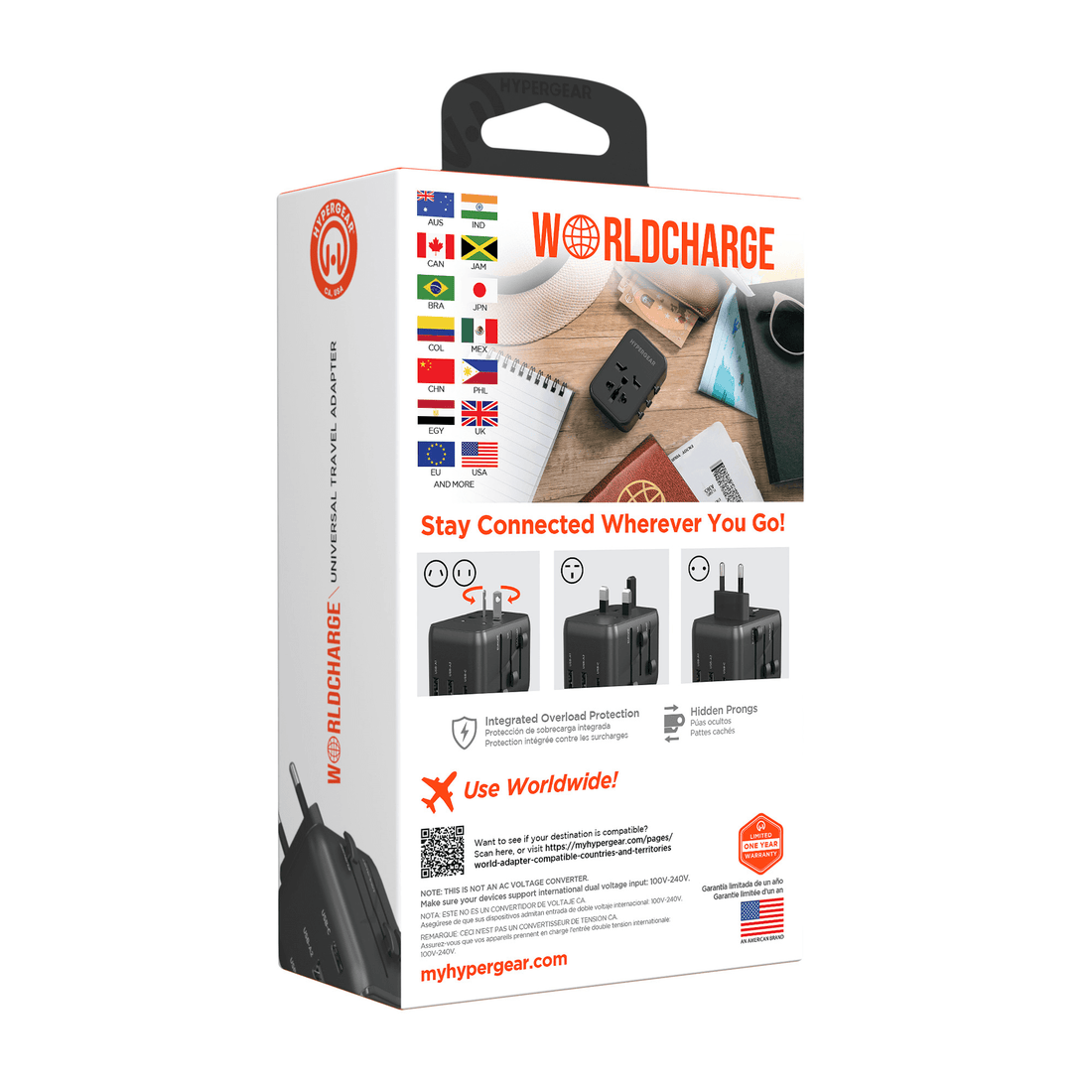WorldCharge Universal Travel Adapter with USB-C