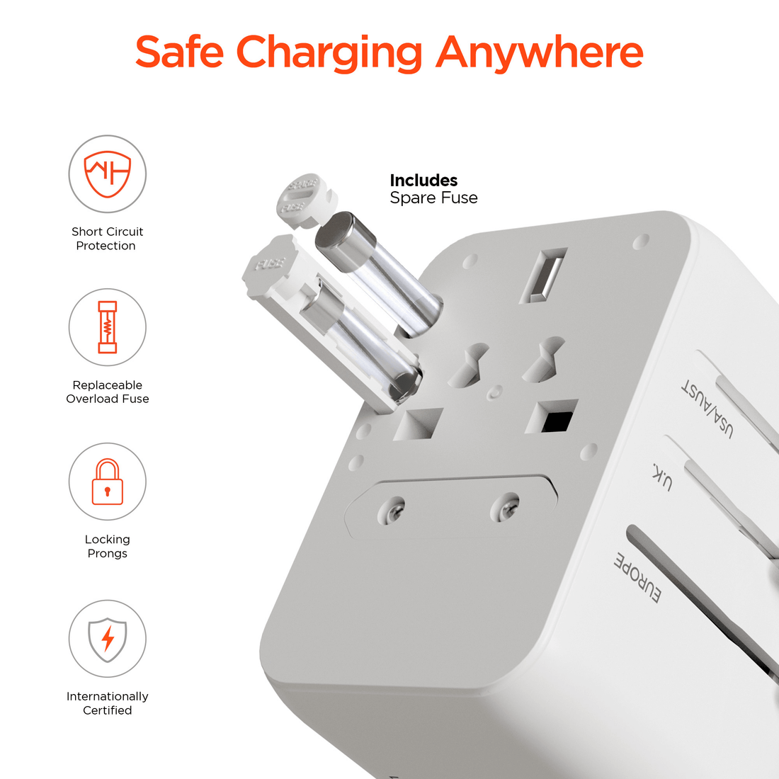 WorldCharge Universal Travel Adapter with USB-C
