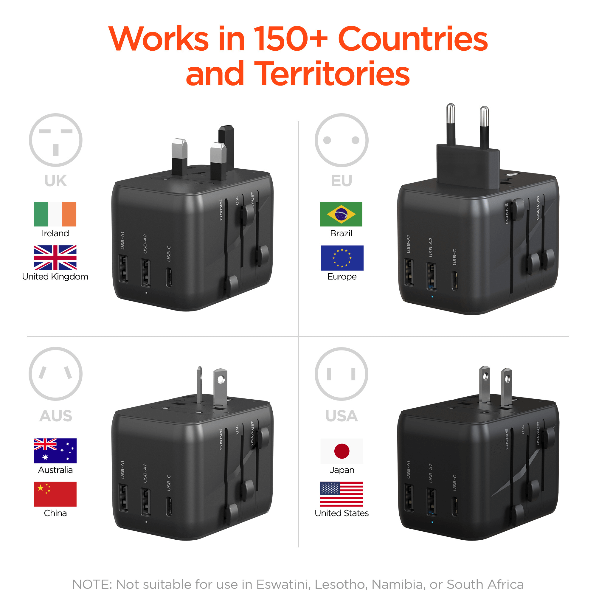 WorldCharge Universal Travel Adapter with USB-C