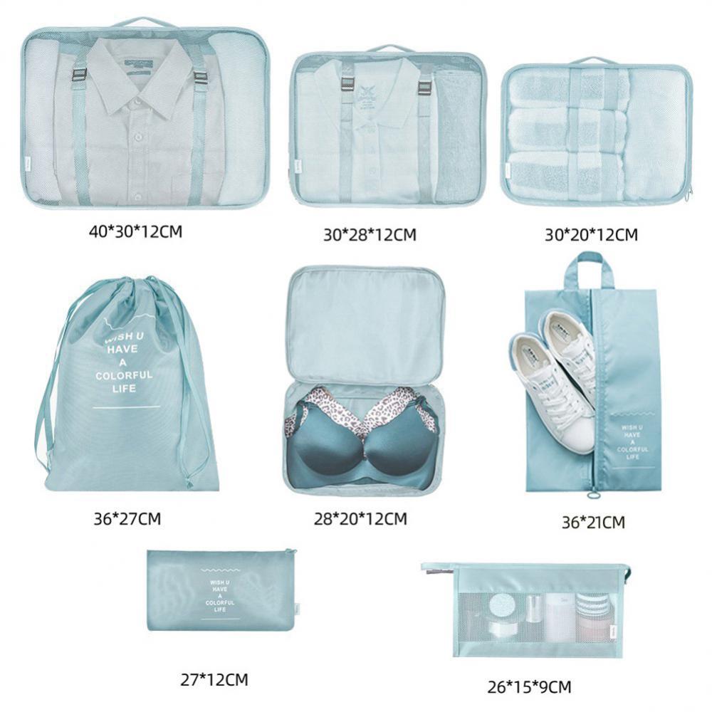 Eight Piece Luggage Divider Bag Set Travel Packing Cube Organizers Storage