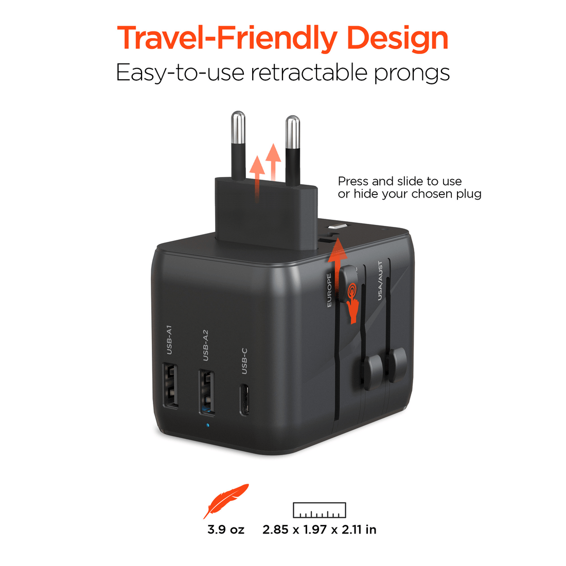 WorldCharge Universal Travel Adapter with USB-C