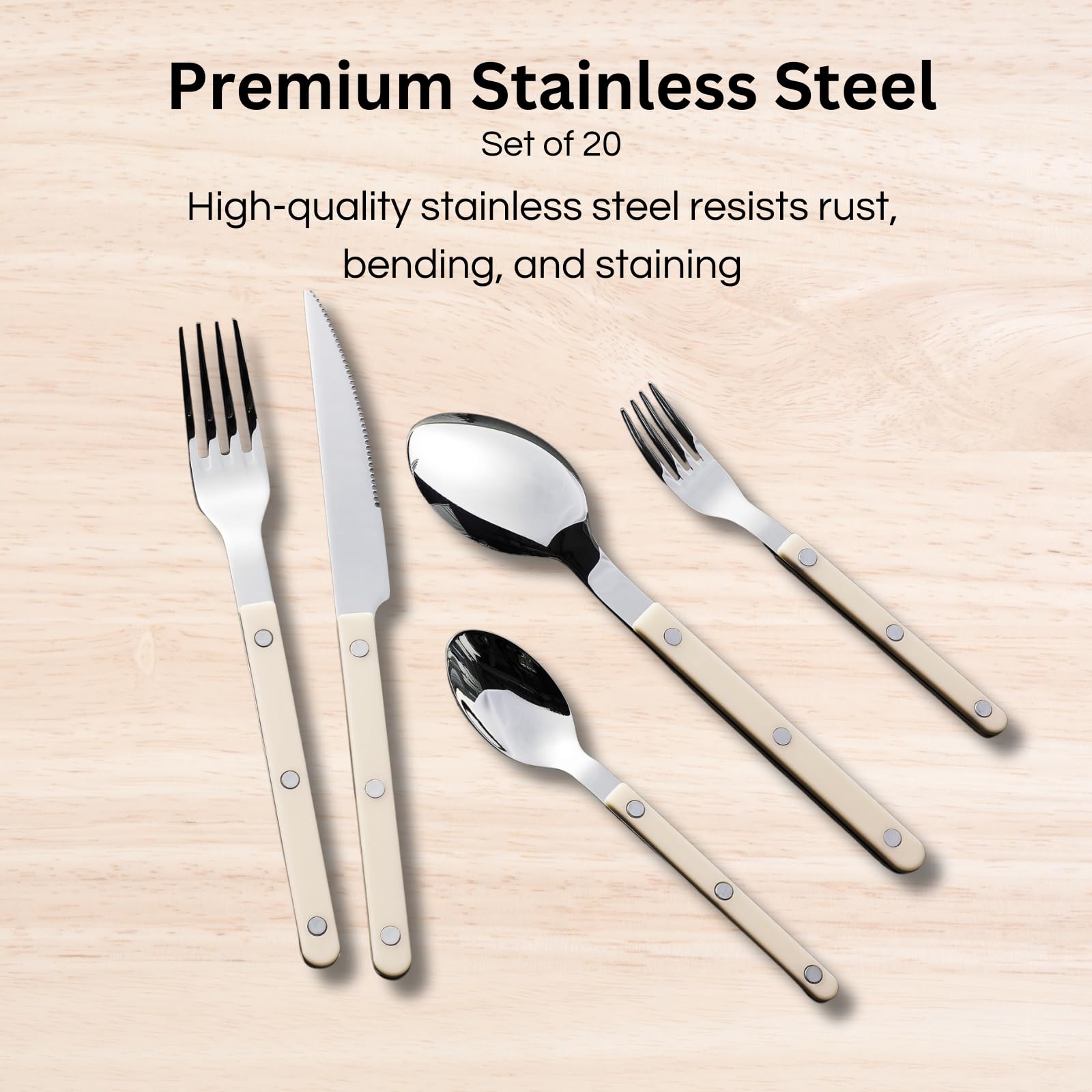 Cream Cutlery Set of 20 –18/8 Stainless Steel Flatware