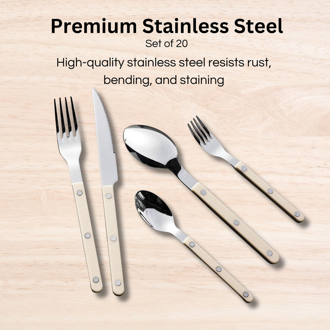 Cream Cutlery Set of 20 –18/8 Stainless Steel Flatware