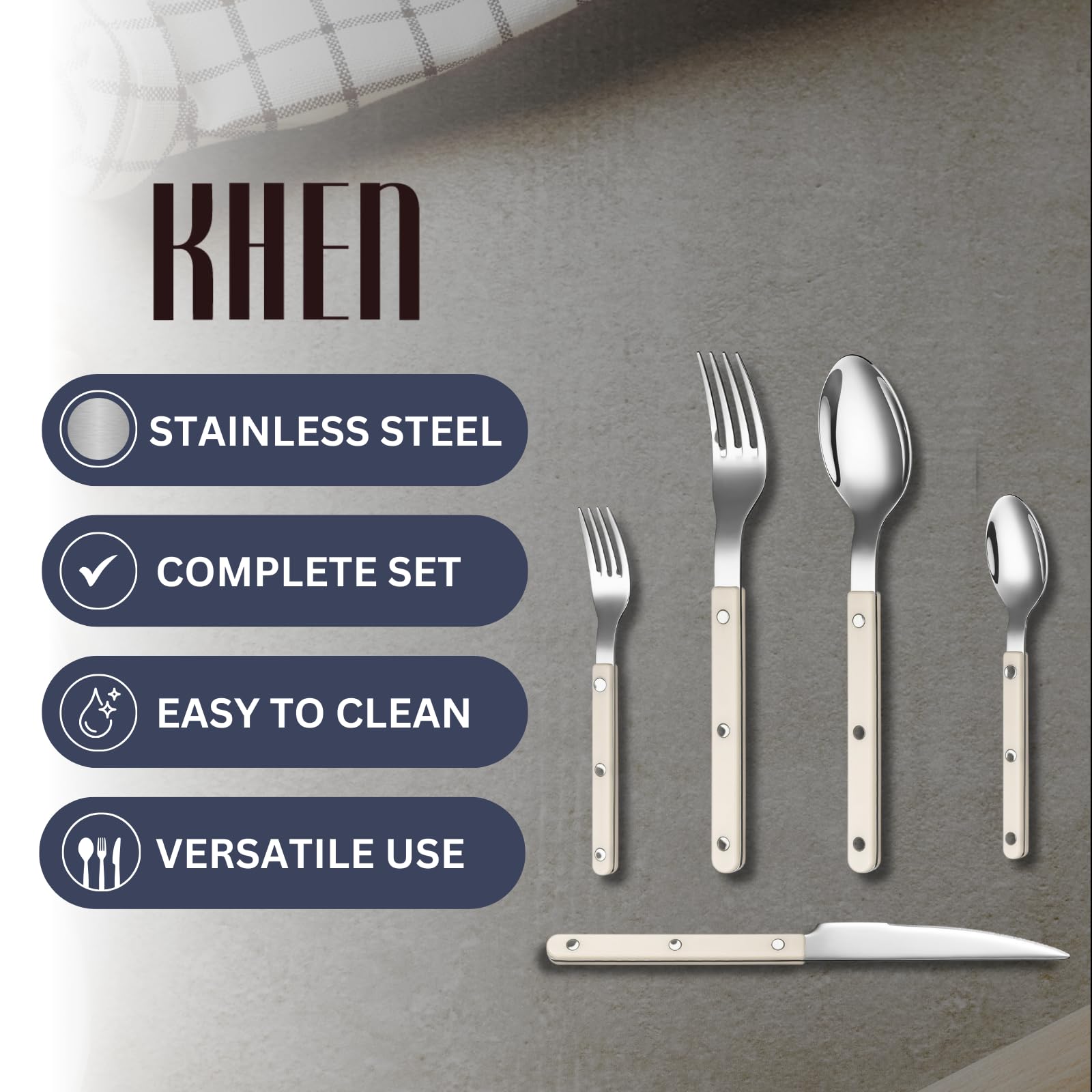 Cream Cutlery Set of 20 –18/8 Stainless Steel Flatware