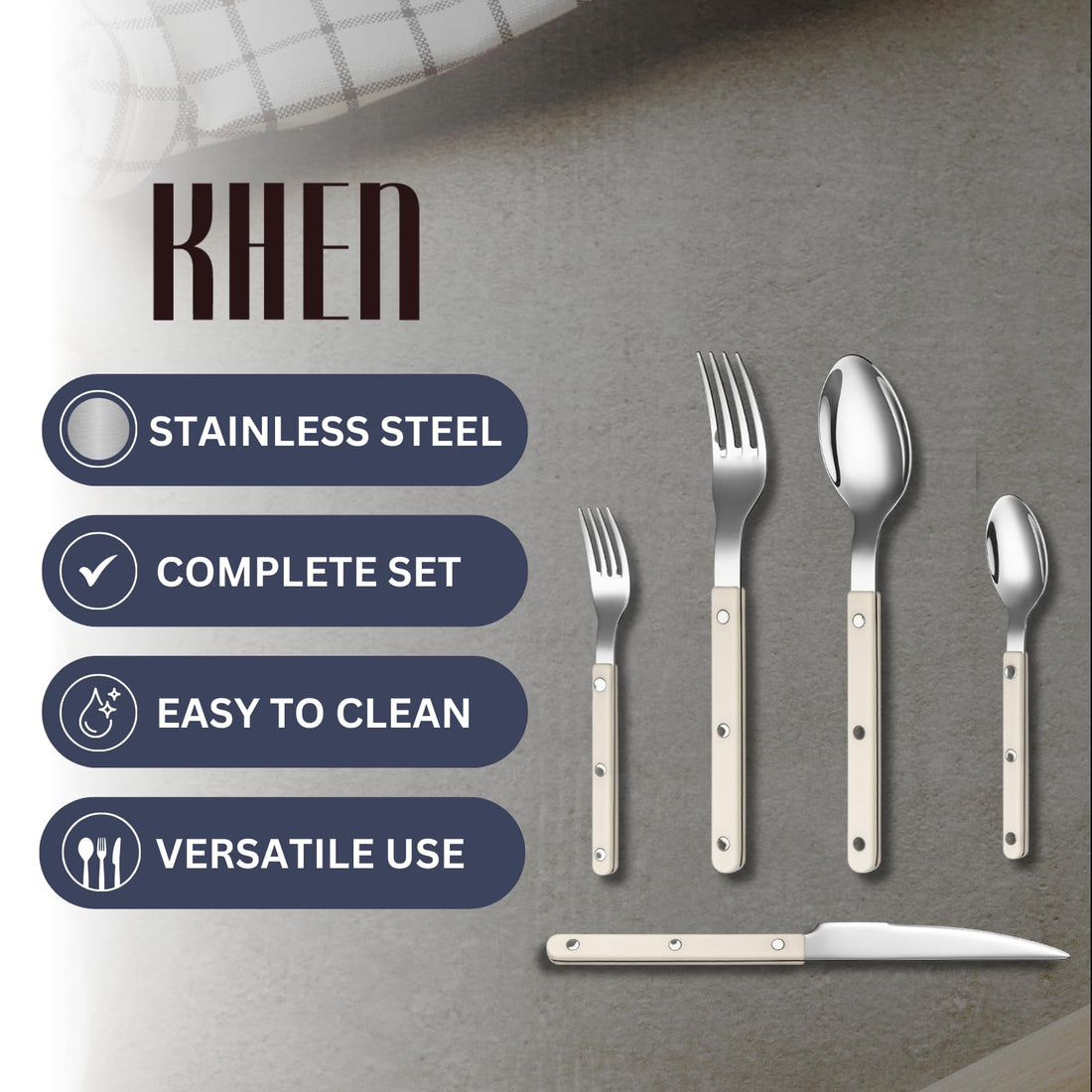 Cream Cutlery Set of 20 –18/8 Stainless Steel Flatware
