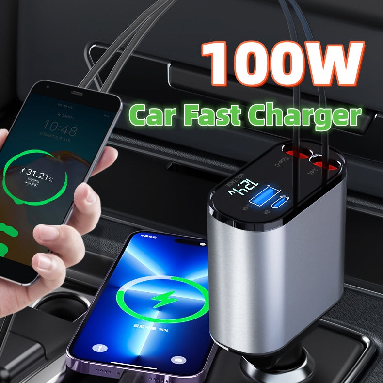 Metal Car Charger 100W Fast Charging USB Type C Power Adapter