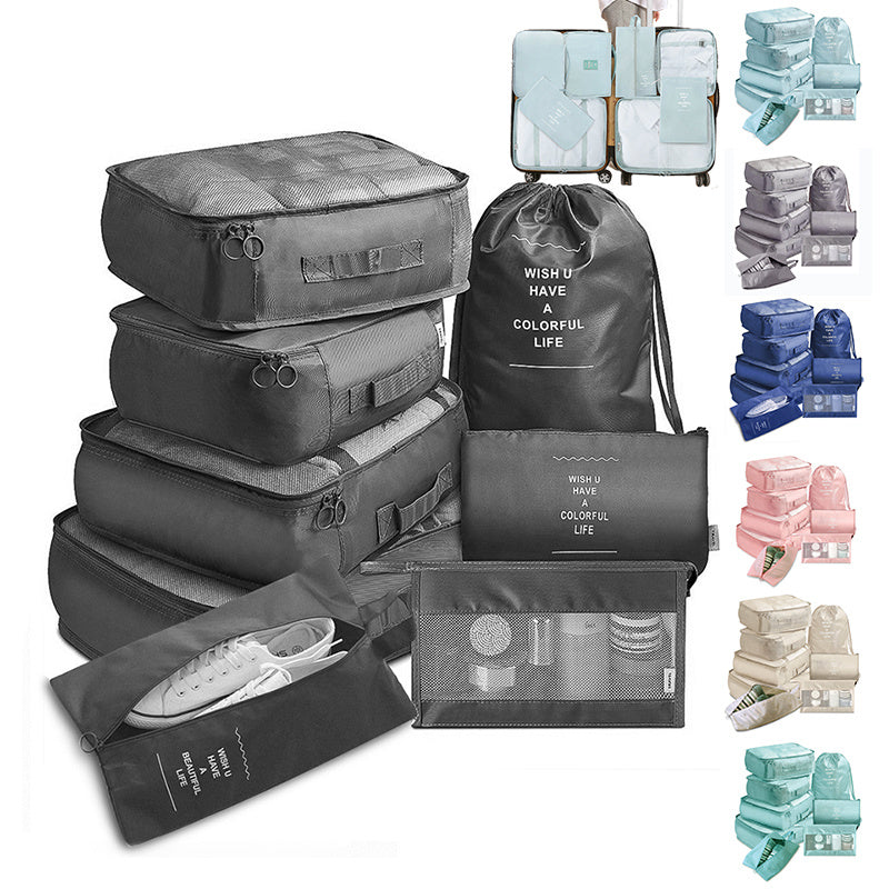 Eight Piece Luggage Divider Bag Set Travel Packing Cube Organizers Storage