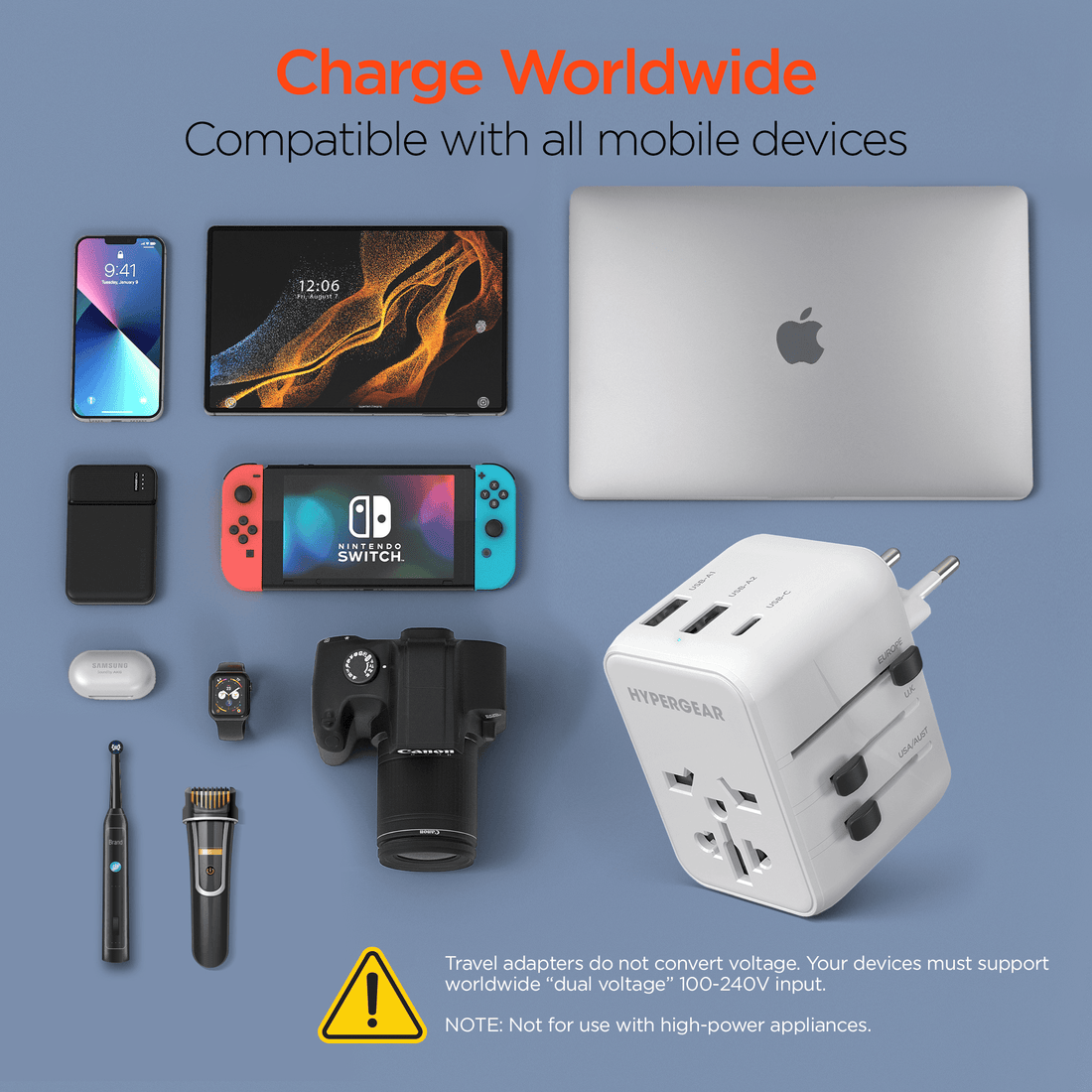 WorldCharge Universal Travel Adapter with USB-C