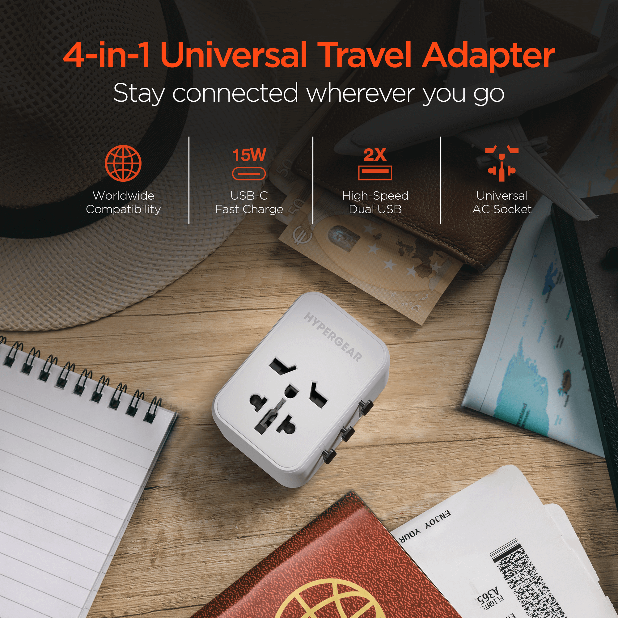WorldCharge Universal Travel Adapter with USB-C
