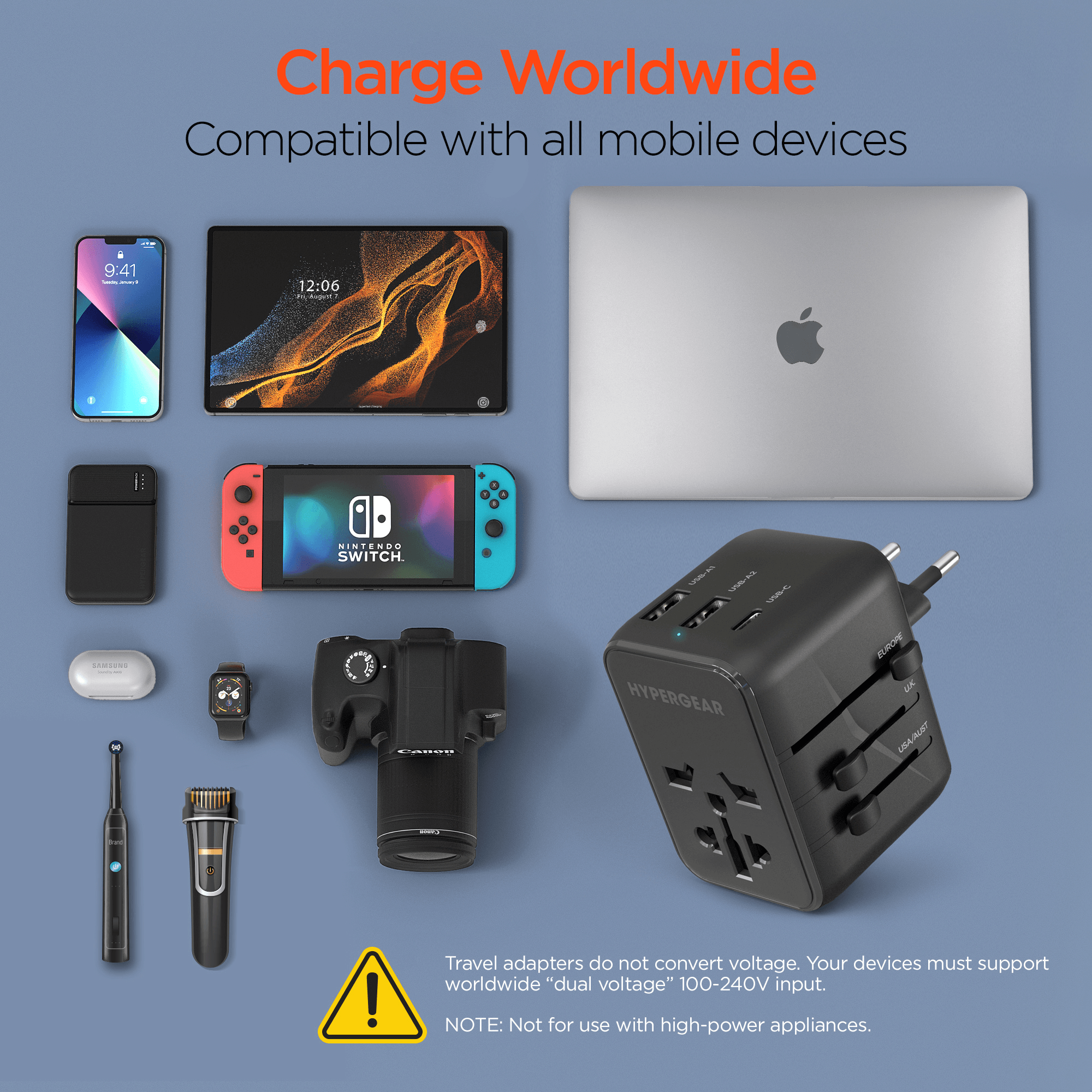 WorldCharge Universal Travel Adapter with USB-C