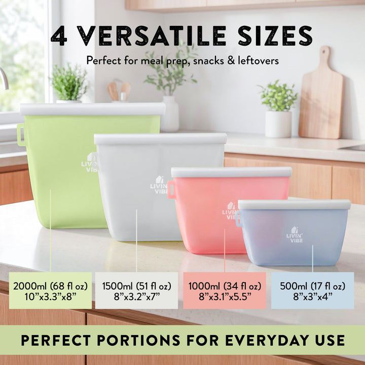 Reusable Silicone Food Storage Bags Set Multicolor Leakproof Kitchen Containers