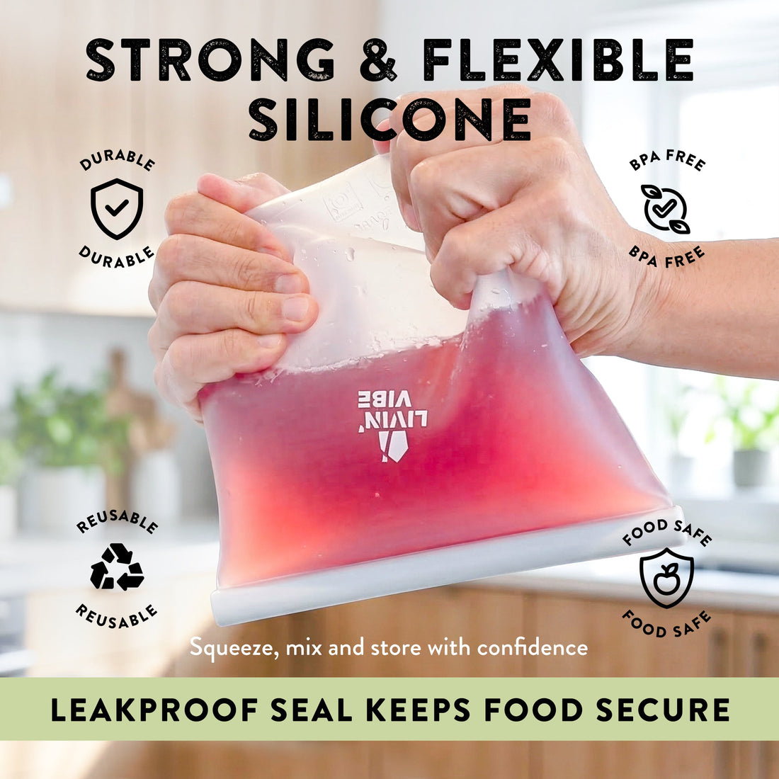 Reusable Silicone Food Storage Bags Set Multicolor Leakproof Kitchen Containers