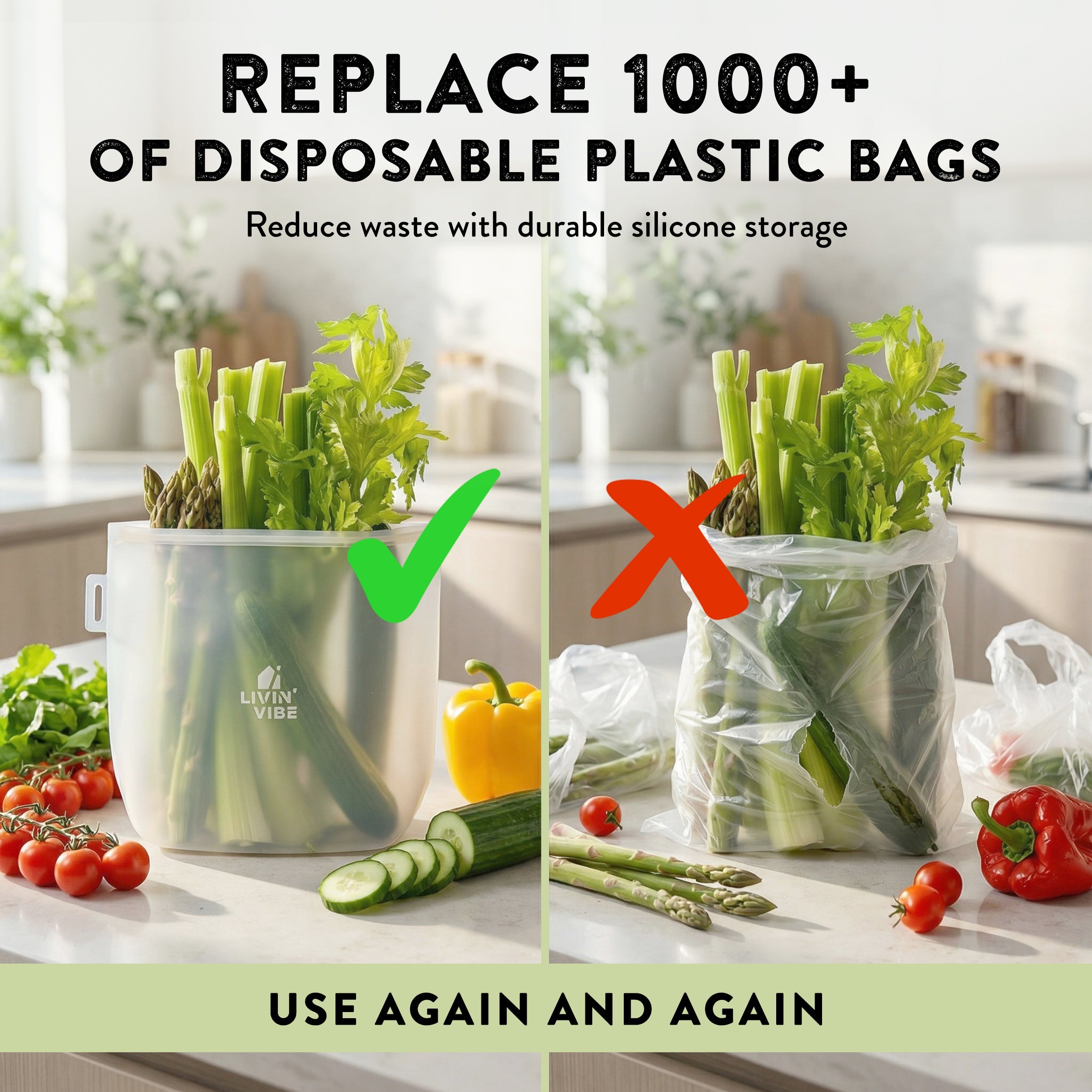 Reusable Silicone Food Storage Bags Set Multicolor Leakproof Kitchen Containers