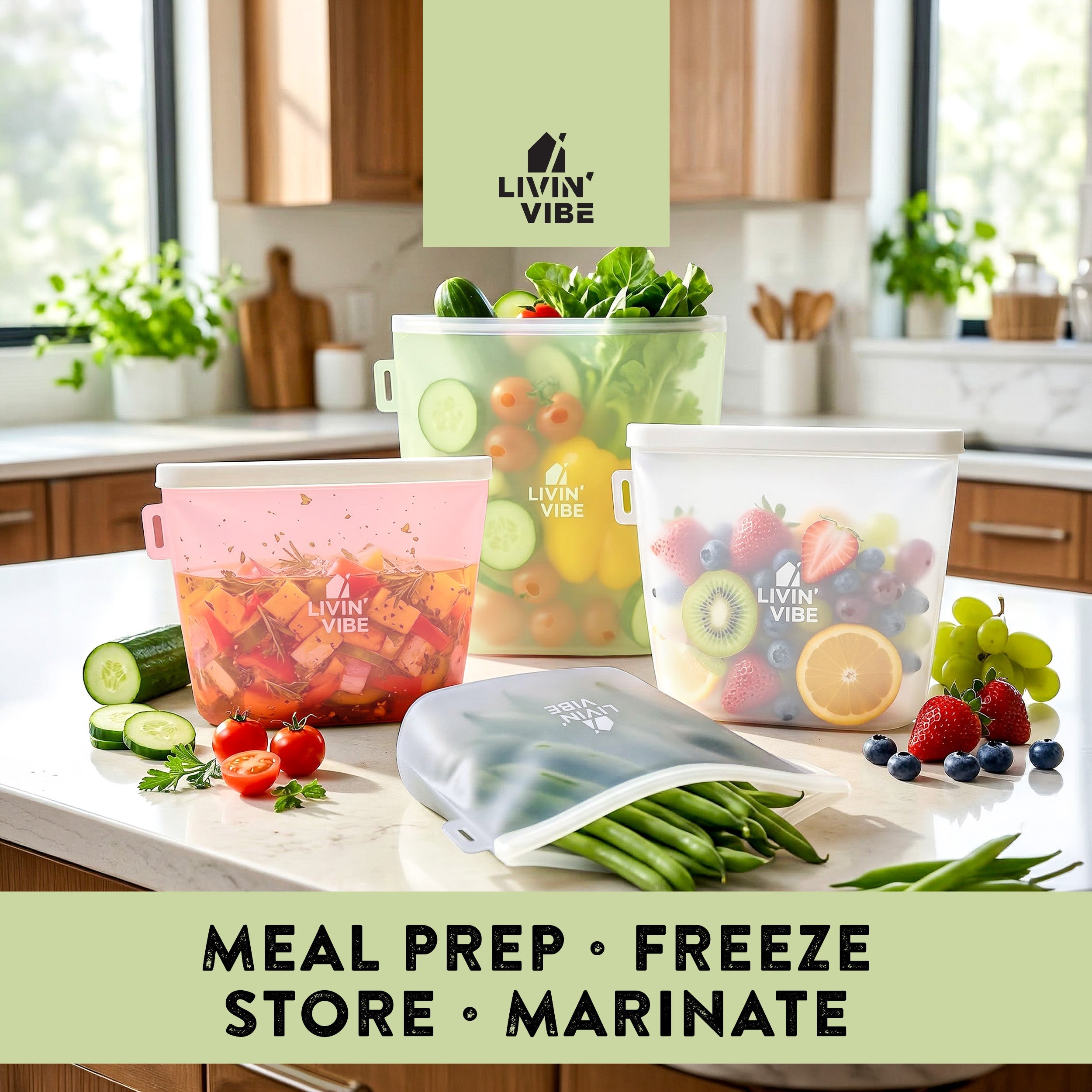 Reusable Silicone Food Storage Bags Set Multicolor Leakproof Kitchen Containers