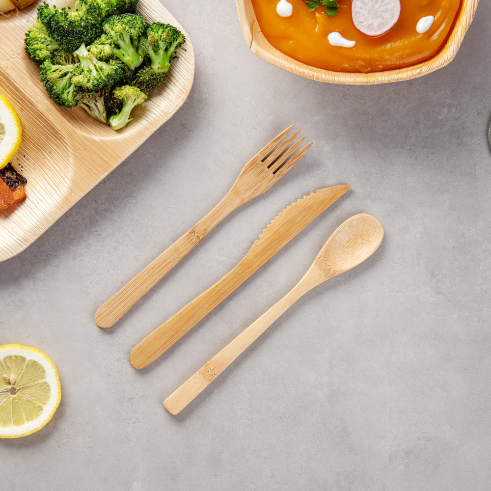 Natural Bamboo Cutlery Set - 8" x 1 1/2" x 1 1/4" - 100 count box