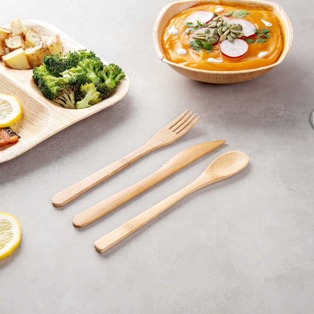Natural Bamboo Cutlery Set - 8" x 1 1/2" x 1 1/4" - 100 count box