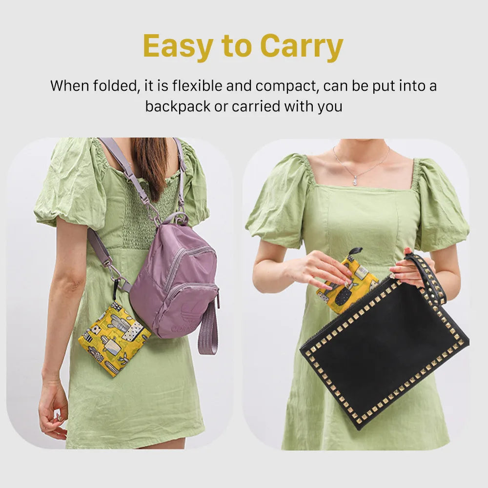Foldable Reusable Grocery Tote Bag Lemon Print Travel Beach Pouch