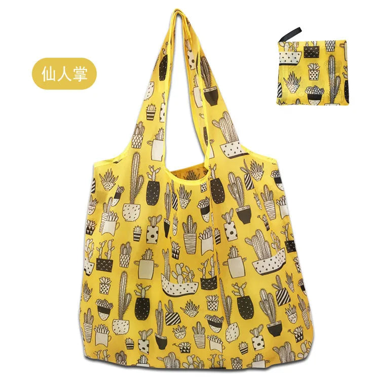 Foldable Reusable Grocery Tote Bag Lemon Print Travel Beach Pouch