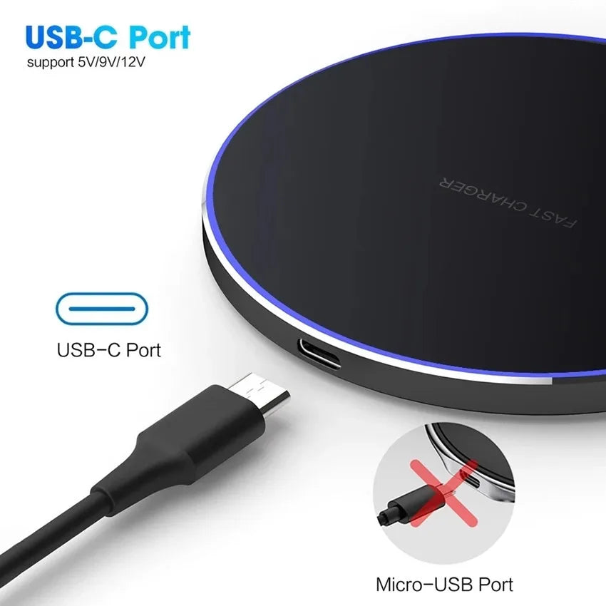 30W Wireless Charger Pad Fast Qi Charging Dock for Smartphones Devices