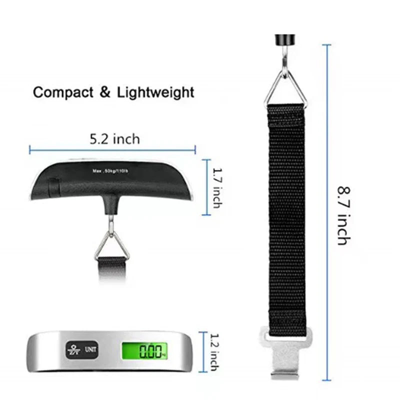 Portable Luggage Scale 110lb/50kg Digital LCD Hanging Travel Bag Scale with Backlight & Tare