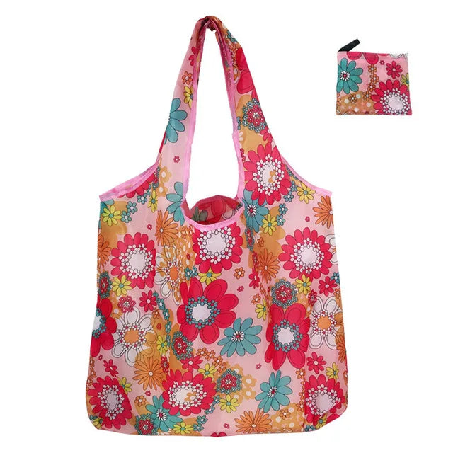 Foldable Reusable Grocery Tote Bag Lemon Print Travel Beach Pouch