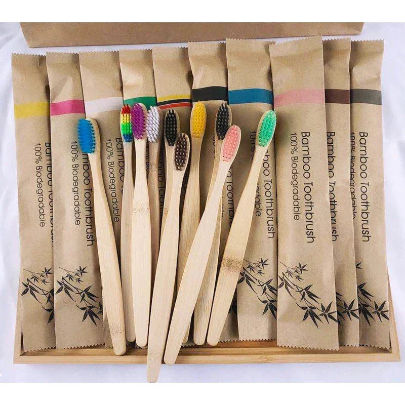 Eco Friendly Bamboo Toothbrush Set Reusable Portable Soft Bristle Travel Brushes