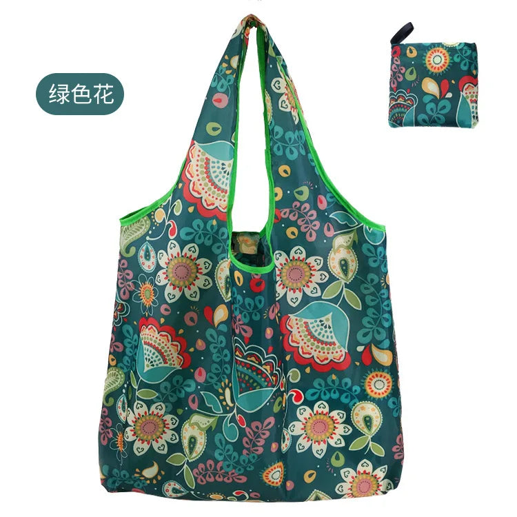 Foldable Reusable Grocery Tote Bag Lemon Print Travel Beach Pouch