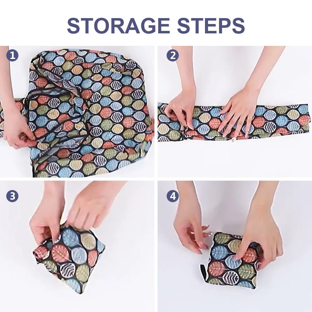 Foldable Reusable Grocery Tote Bag Lemon Print Travel Beach Pouch