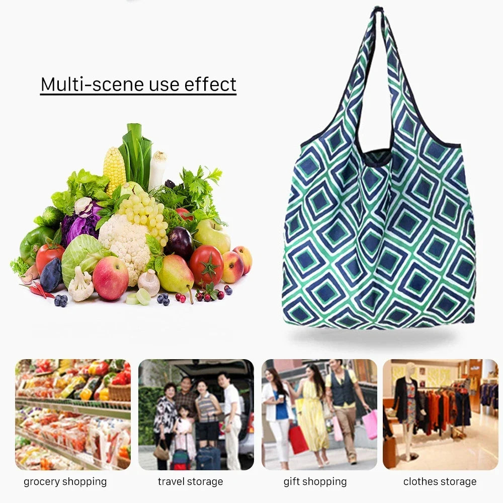 Foldable Reusable Grocery Tote Bag Lemon Print Travel Beach Pouch