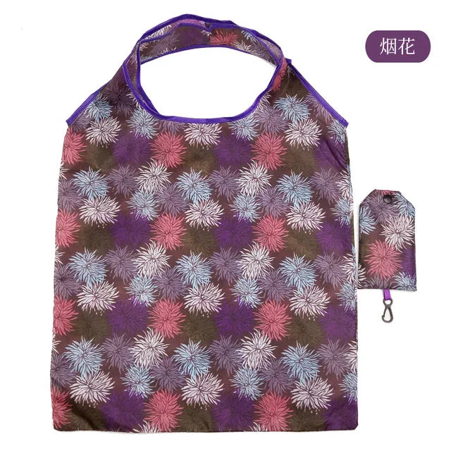 Foldable Reusable Grocery Tote Bag Lemon Print Travel Beach Pouch