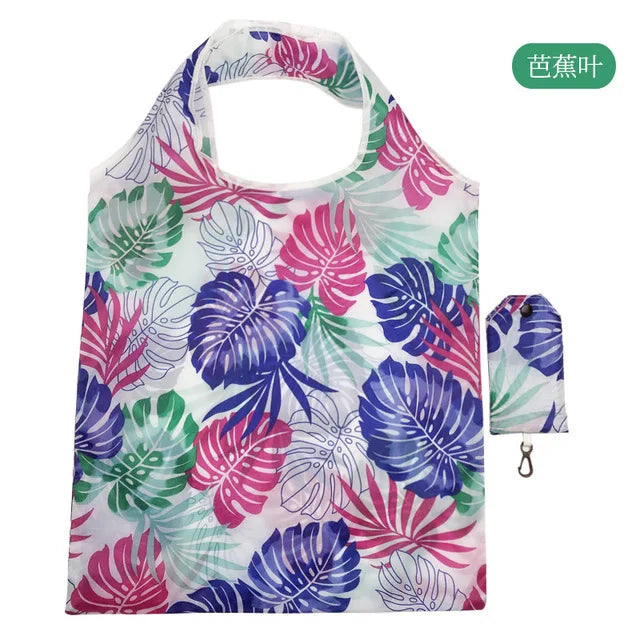 Foldable Reusable Grocery Tote Bag Lemon Print Travel Beach Pouch