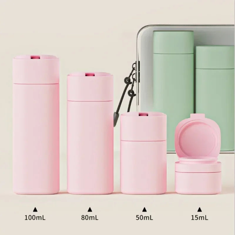 Five Piece Travel Bottle Set Soft Touch Refillable Toiletry Dispensers