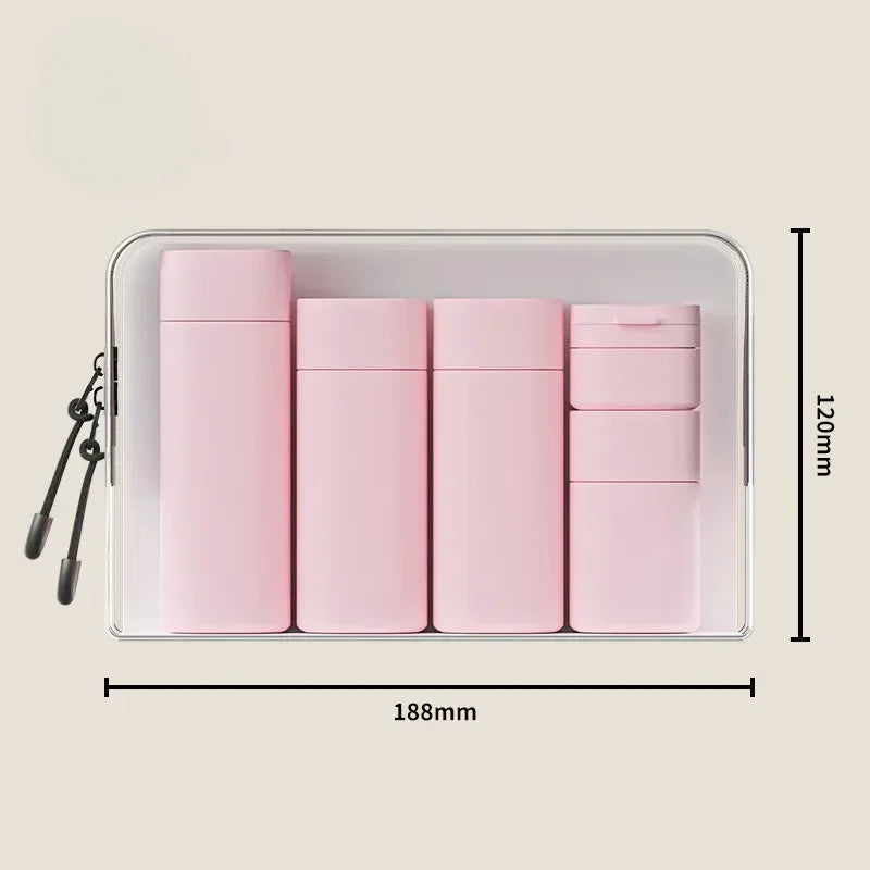 Five Piece Travel Bottle Set Soft Touch Refillable Toiletry Dispensers