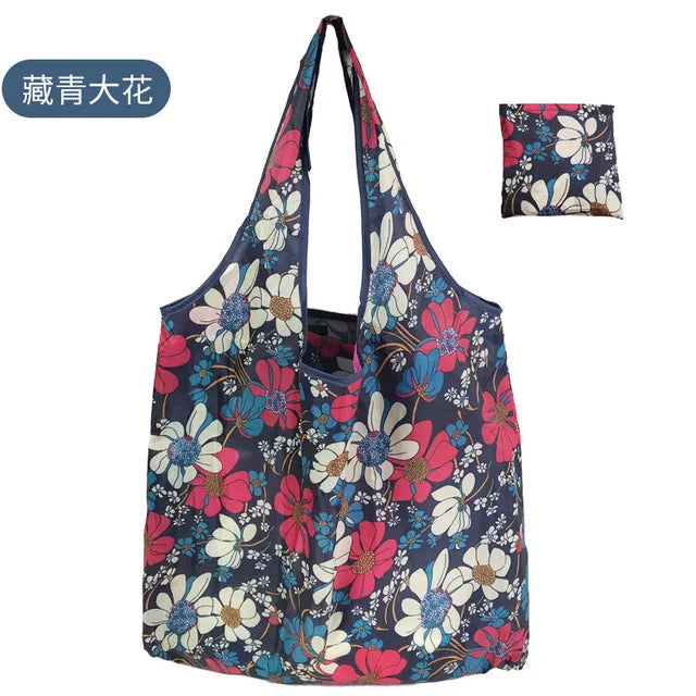 Foldable Reusable Grocery Tote Bag Lemon Print Travel Beach Pouch