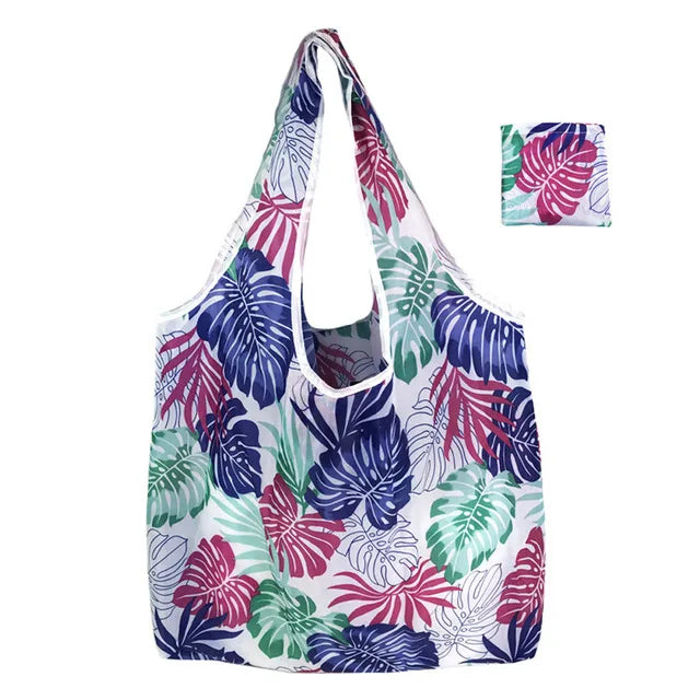 Foldable Reusable Grocery Tote Bag Lemon Print Travel Beach Pouch