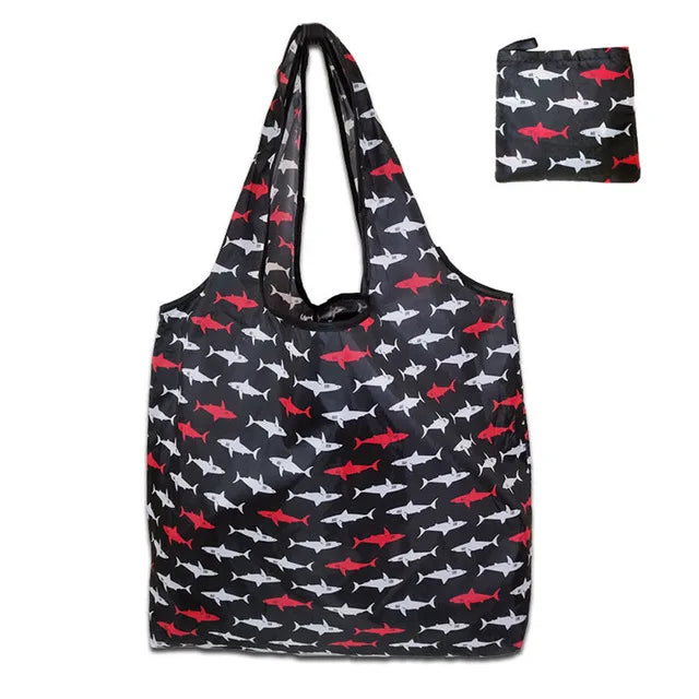 Foldable Reusable Grocery Tote Bag Lemon Print Travel Beach Pouch