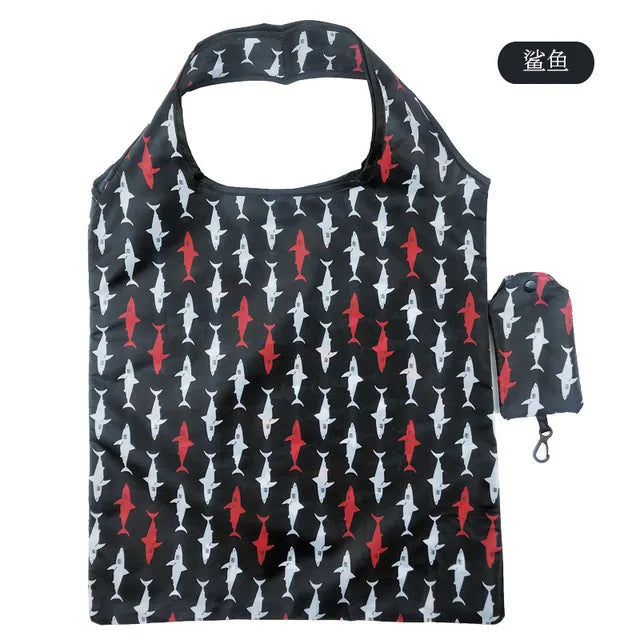 Foldable Reusable Grocery Tote Bag Lemon Print Travel Beach Pouch
