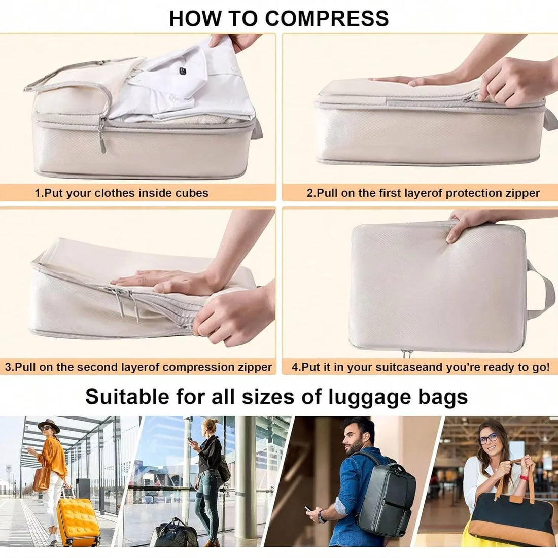 Compressible Waterproof Packing Cubes Portable Travel Luggage Handbag Storage Organizer Set