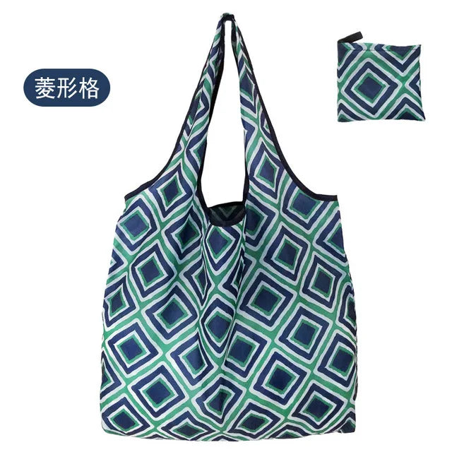 Foldable Reusable Grocery Tote Bag Lemon Print Travel Beach Pouch