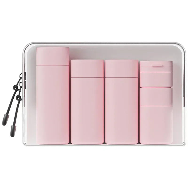 Five Piece Travel Bottle Set Soft Touch Refillable Toiletry Dispensers