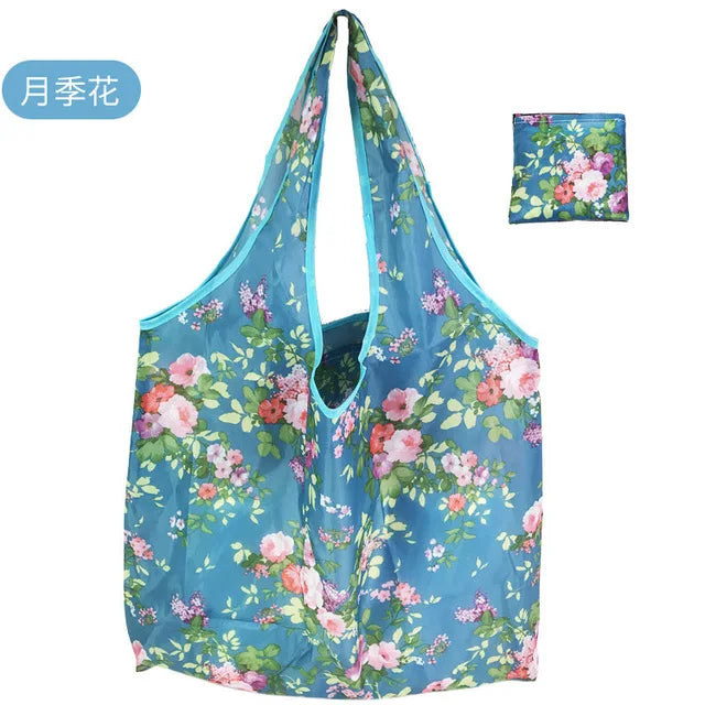 Foldable Reusable Grocery Tote Bag Lemon Print Travel Beach Pouch