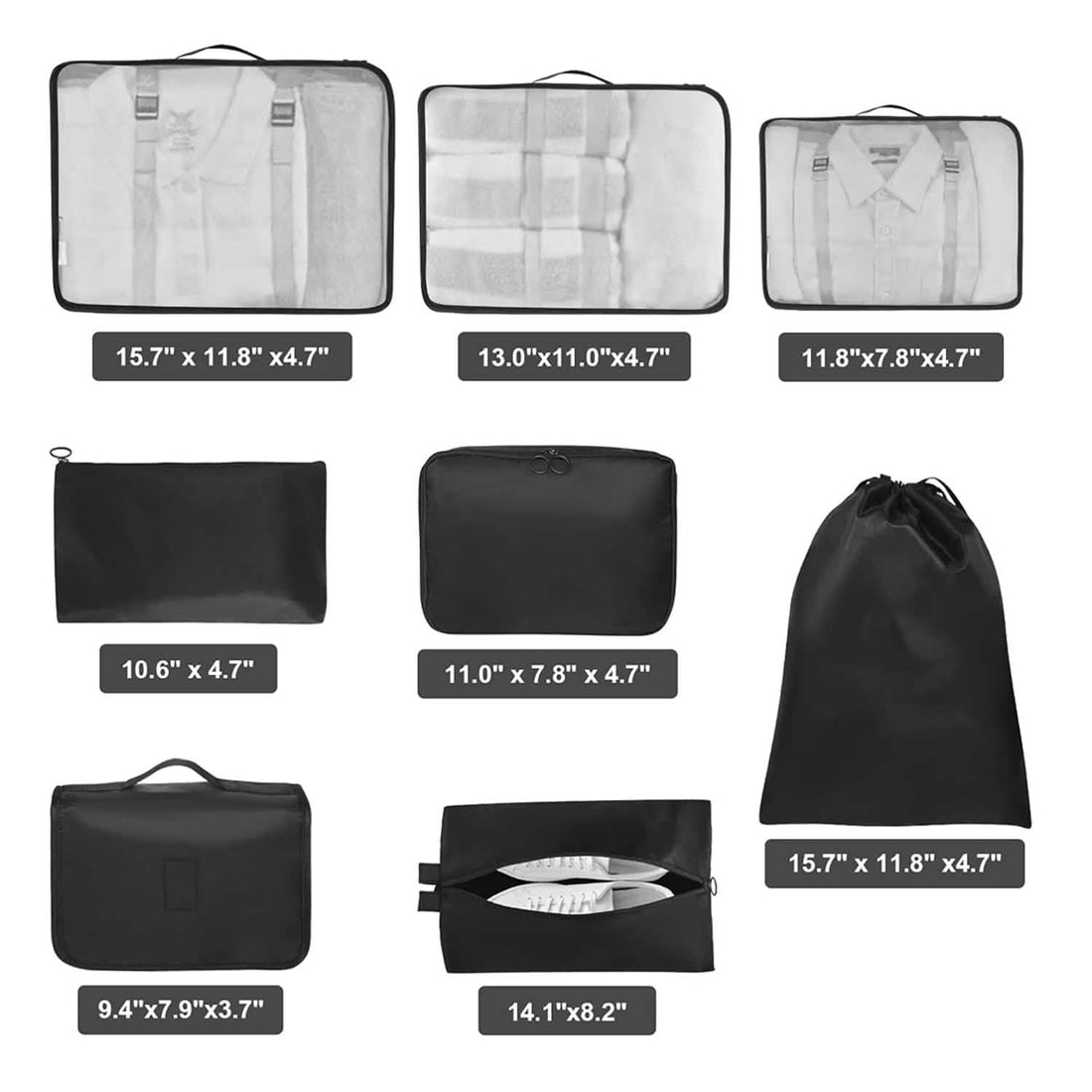 Lightweight Packing Cubes Set with Toiletries Bag Travel Suitcase Organizers Essentials