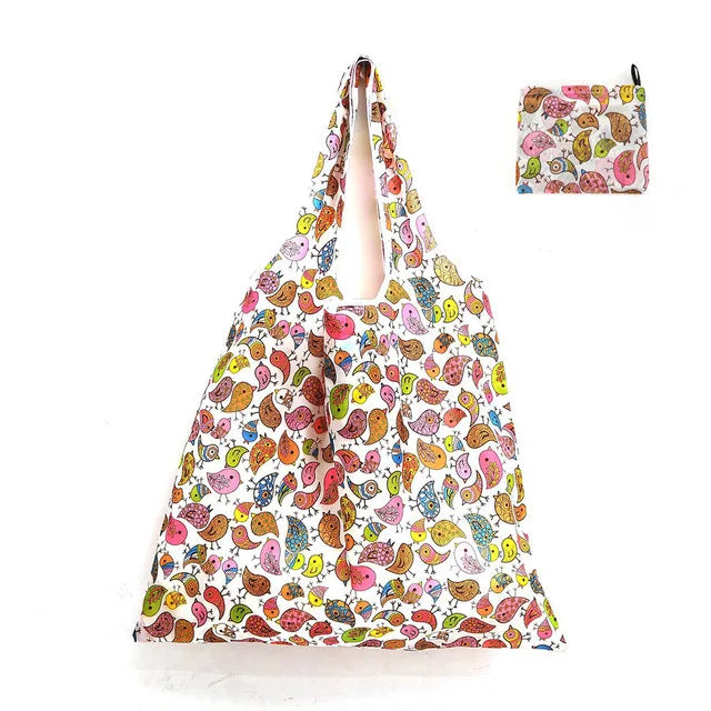 Foldable Reusable Grocery Tote Bag Lemon Print Travel Beach Pouch