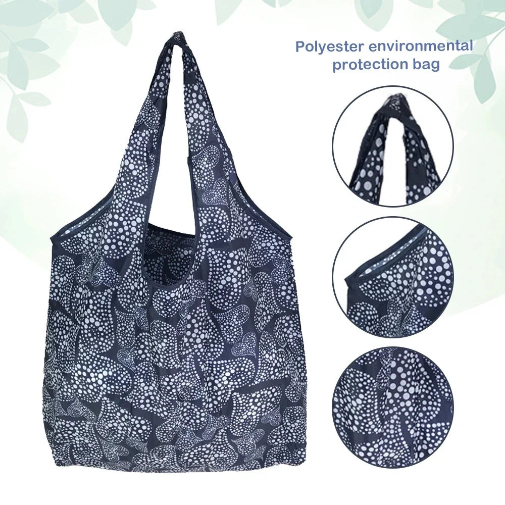 Foldable Reusable Grocery Tote Bag Lemon Print Travel Beach Pouch
