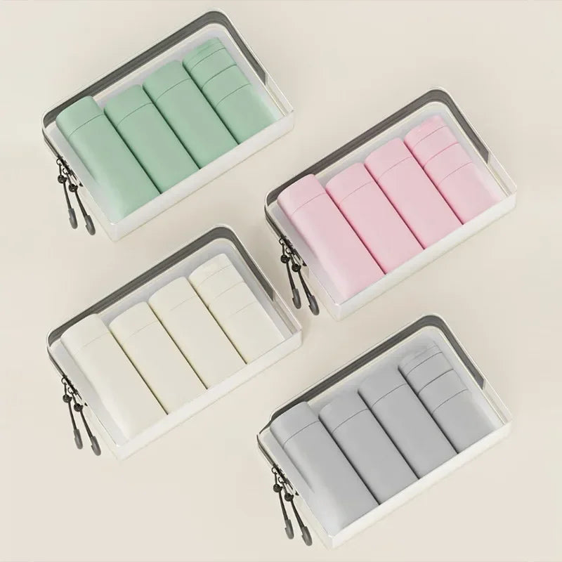 Five Piece Travel Bottle Set Soft Touch Refillable Toiletry Dispensers