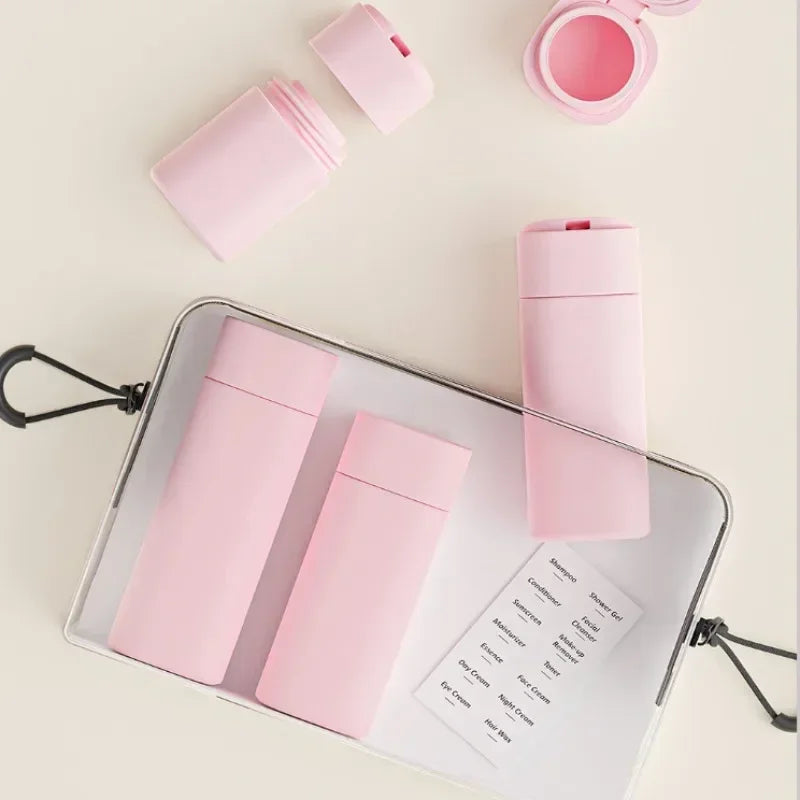 Five Piece Travel Bottle Set Soft Touch Refillable Toiletry Dispensers