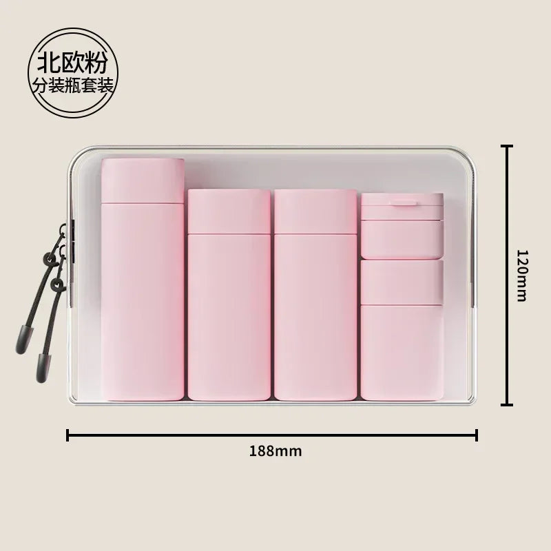 Five Piece Travel Bottle Set Soft Touch Refillable Toiletry Dispensers