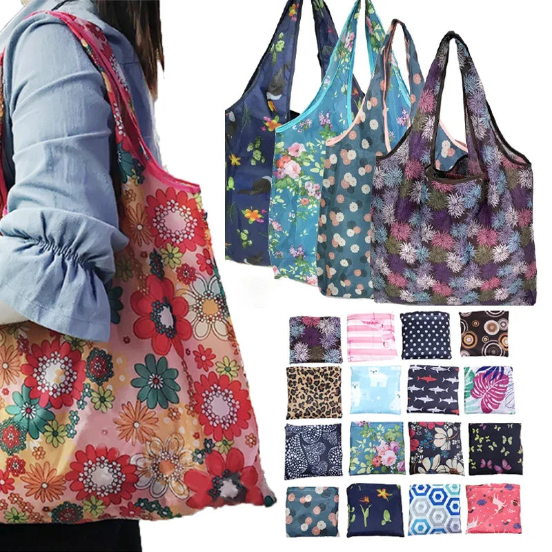 Foldable Reusable Grocery Tote Bag Lemon Print Travel Beach Pouch